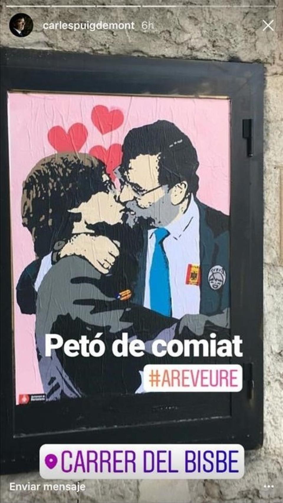 El presidente catalán subió una foto del cartel de TvBoy a Instagram.