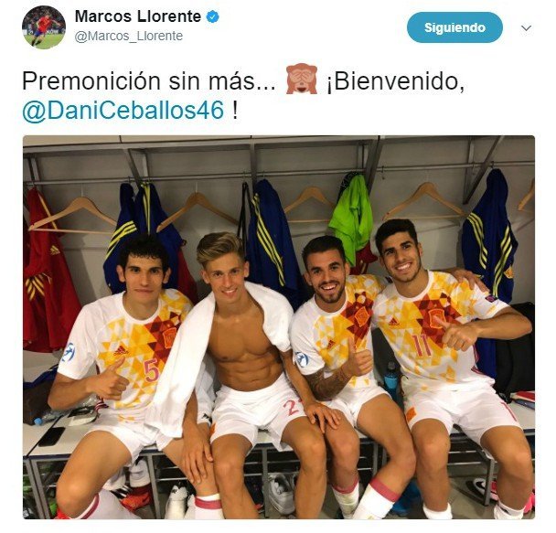 Marcos Llorente, primer madridista en dar la bienvenida a Ceballos