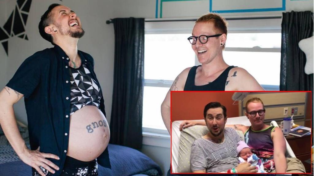 Trystan y Reese, antes y después del parto.