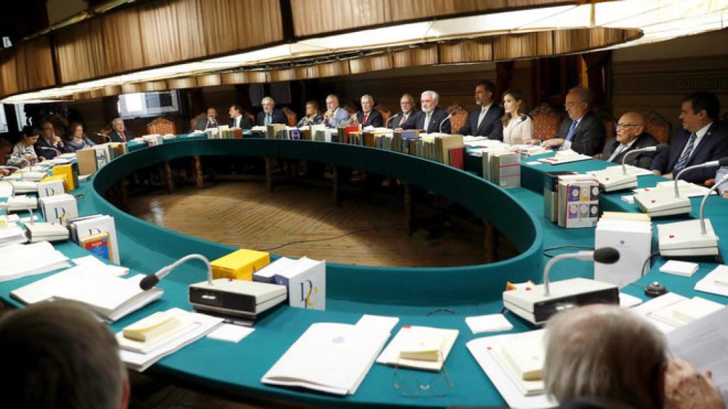 Reunión del pleno de la RAE, con los Reyes.