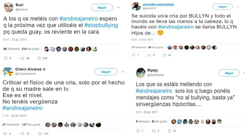 Mensajes de los defensores anónimos en Twitter.