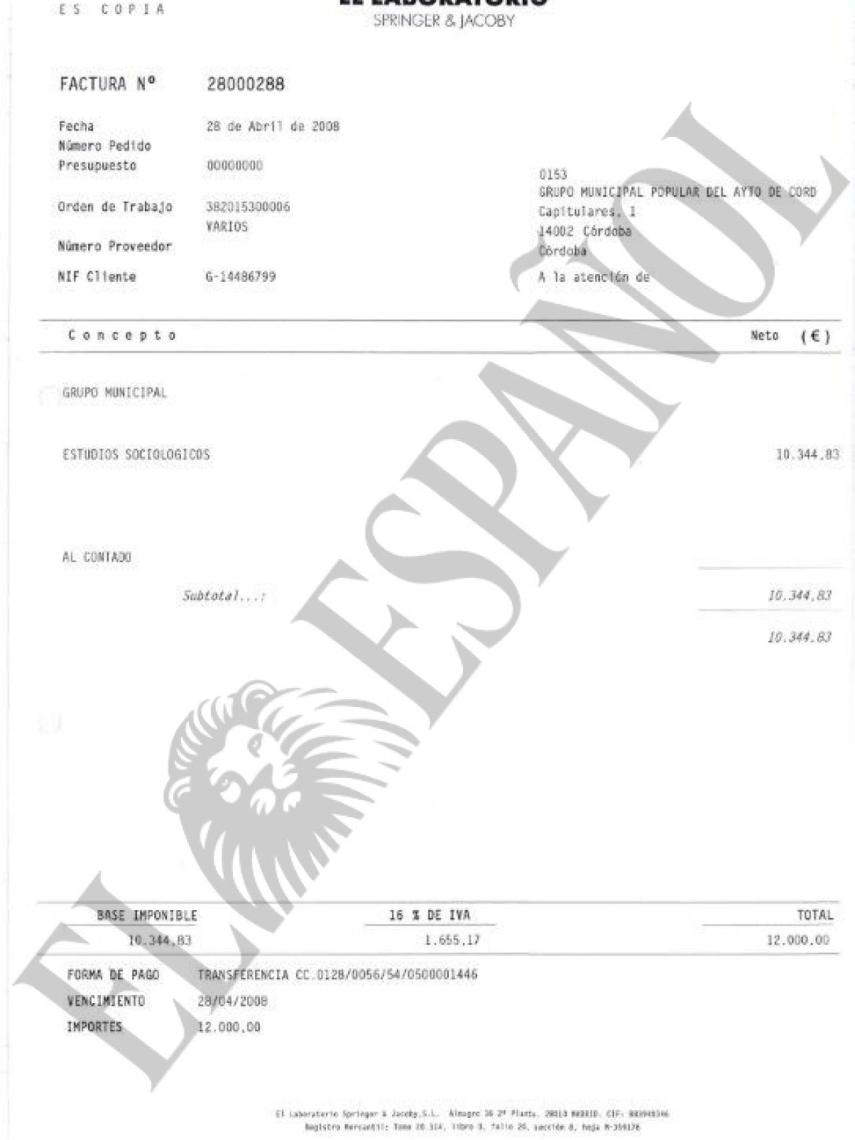 Facturas a las que hace referencia el correo de los proveedores del PP de Córdoba