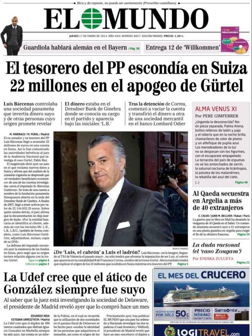 Portada de El Mundo del 17 de enero de 2013.