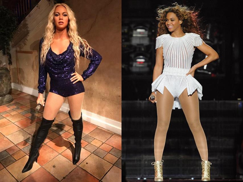 La Beyoncé de cera del museo y la real.