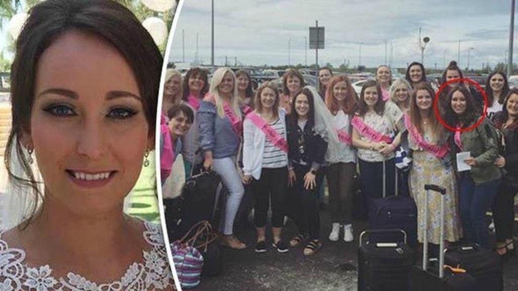 La joven (a la izquierda) el día de su boda y a la derecha junto a sus amigas en Benidorm.