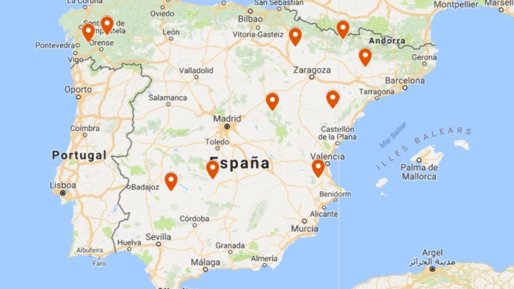 Localización en el mapa de los 10 mejores ríos de España.