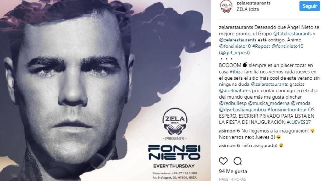 Captura del mensaje de apoyo del local a Fonsi Nieto.