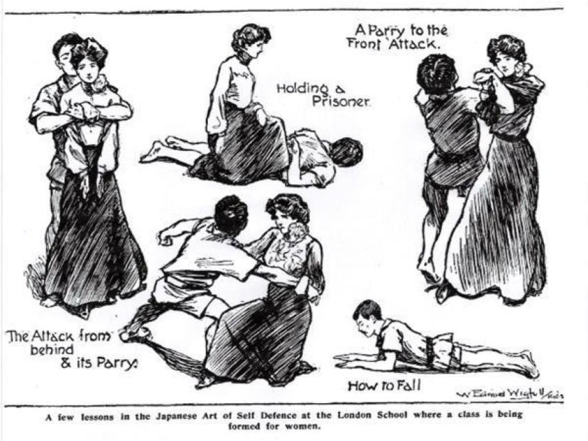 Ejercicios de autodefensa que se enseñaban en el gimnasio de los Garrud.