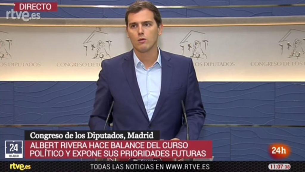 El líder de Ciudadanos, Albert Rivera, en su comparecencia.