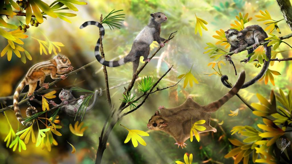 Reconstrucción de algunos de los mamíferos que convivieron con los dinosaurios