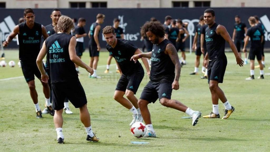 Marcelo en el entrenamiento del Madrid