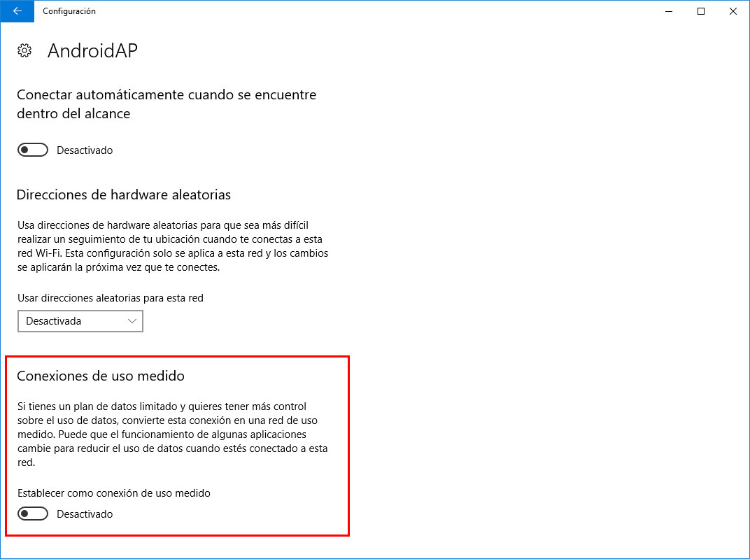 conexiones de uso medido wifi windows 10