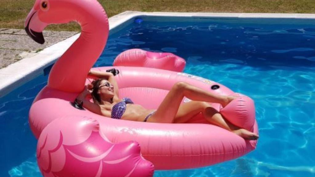 La actriz también tiene un flamenco para su piscina.