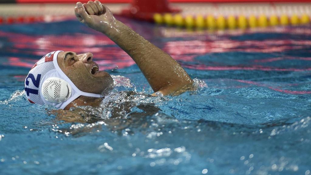 Xavi García celebrando uno de sus goles en el Mundial de Budapest.