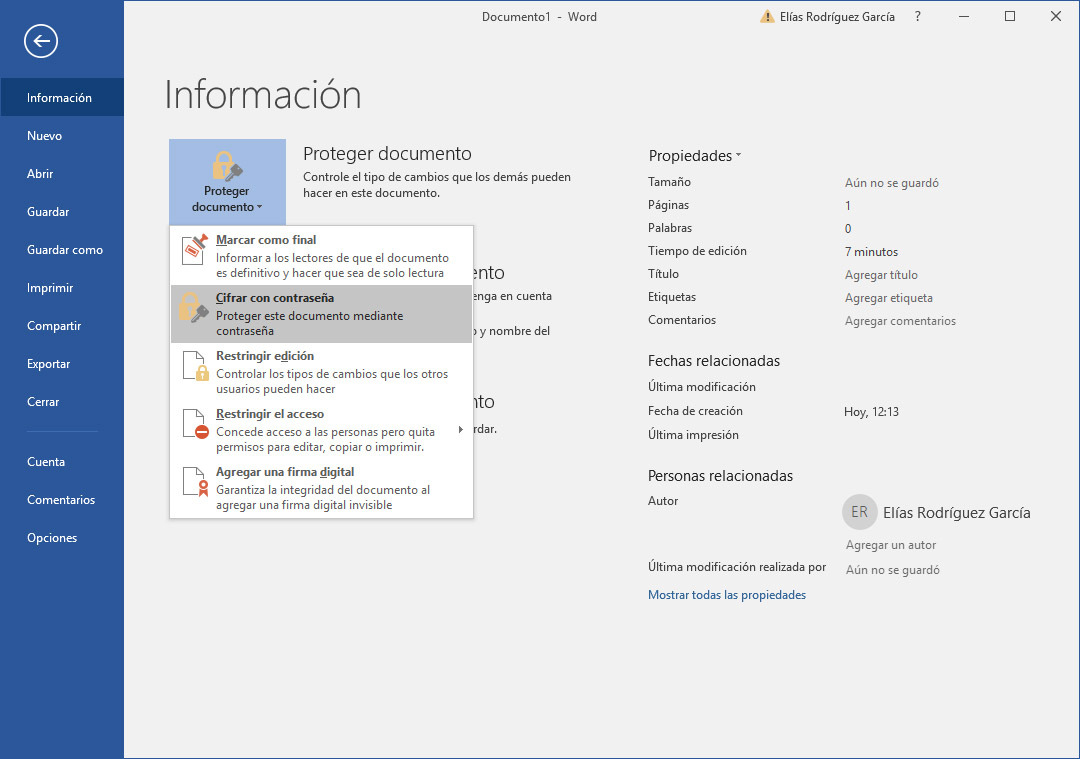 cifrar clave documento word