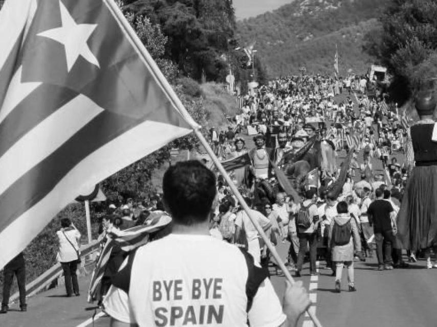 Un hombre porta una estelada.