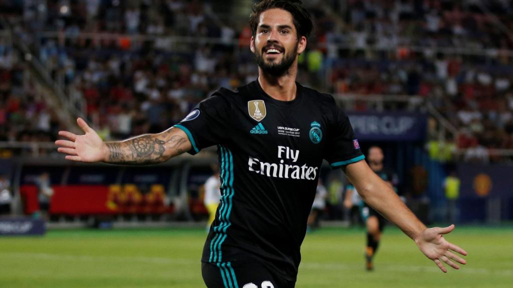 Isco celebra su gol con el Real Madrid.