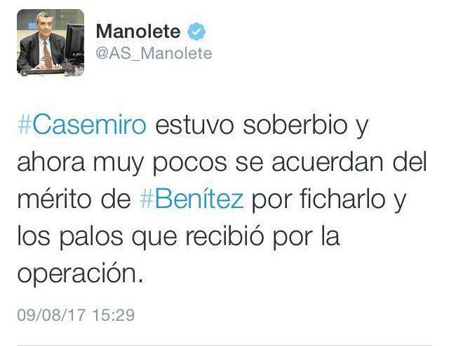 El tremendo error de Manolete: da el mérito de Casemiro a Benítez... ¡y lo fichó Mou!