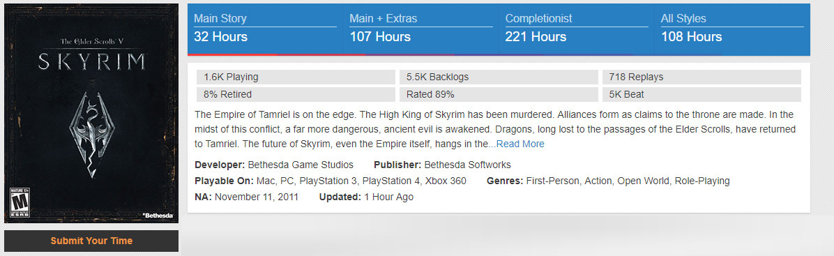the elder scroll v skyrim tiempo de juego