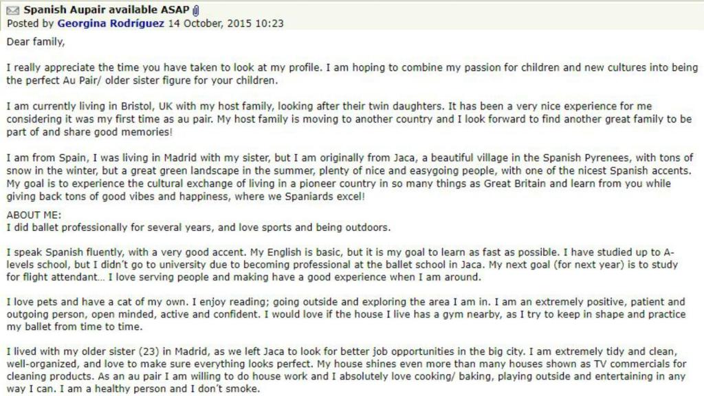 Mensaje de Georgina Rodríguez en el foro.