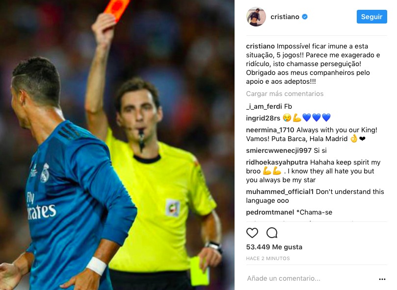 Cristiano carga contra el Comité: La sanción es ridícula y exagerada