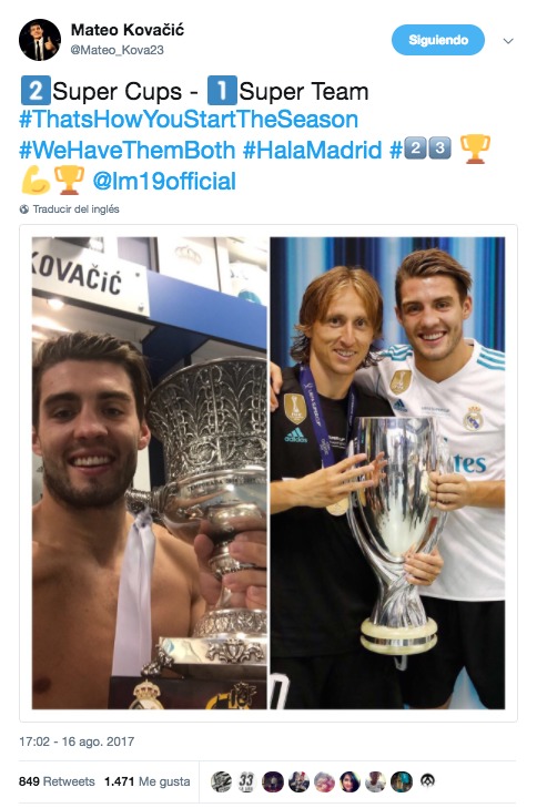 Kovacic posa con Modric. Foto: Twitter (@Mateo_Kova23)