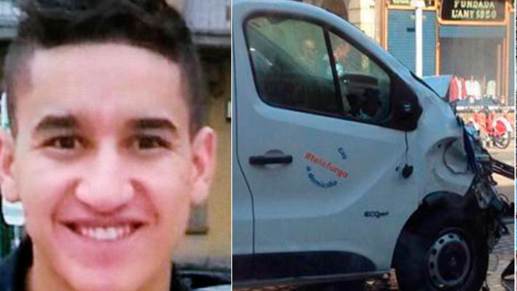 Younes Abouyaaqoub, a la izquierda después de ser abatido por los Mossos.