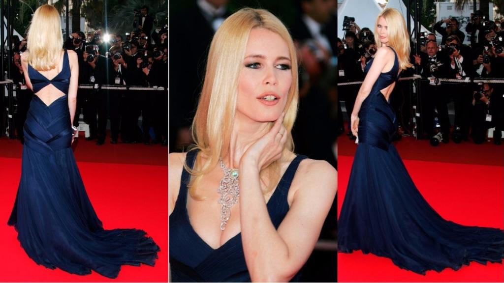 Imagenes de la modelo Claudia Schiffer en la red carpet de la 60 edición del Festival de Cannes en 2007. | Foto: Getty Images.