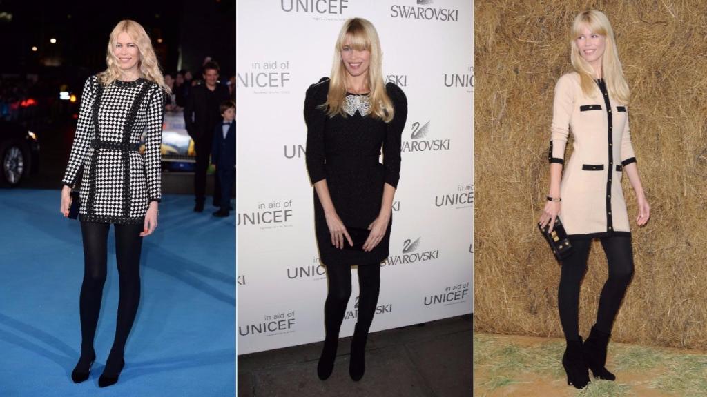 La modelo en varios actos en los que ha elegido, como en la mayoría de las ocasiones, medias tupidas en negro para acompañar sus outfits. | Foto: Getty Images.