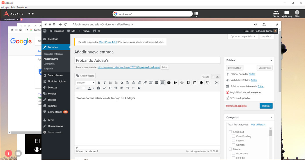 addaps navegador web ventanas wordpress