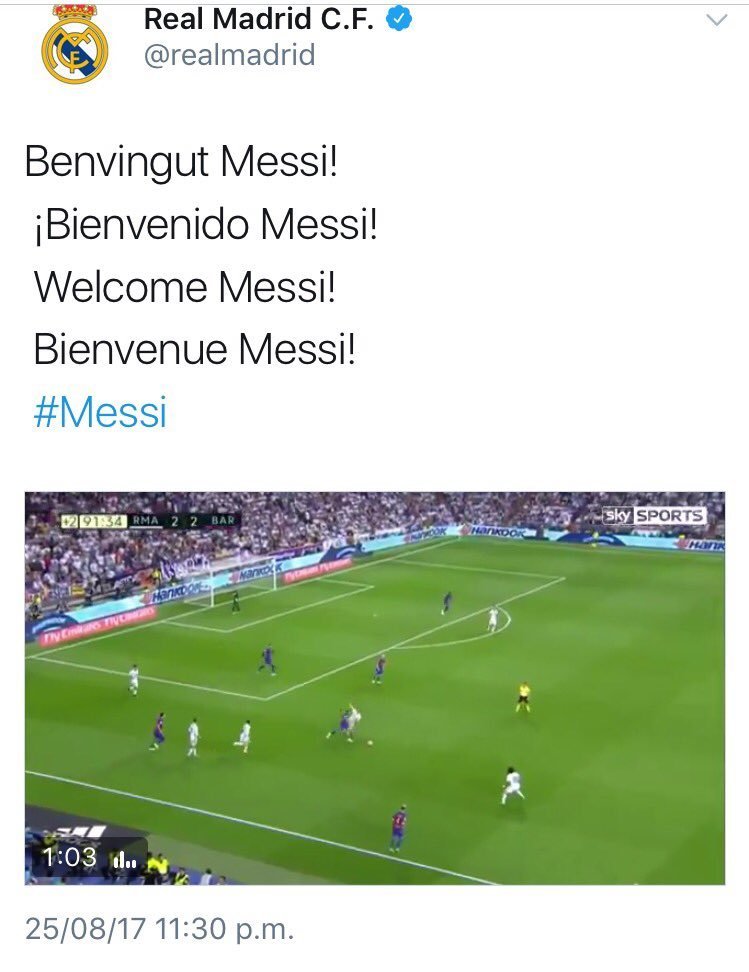 Tuit publicado con la cuenta oficial del Real Madrid