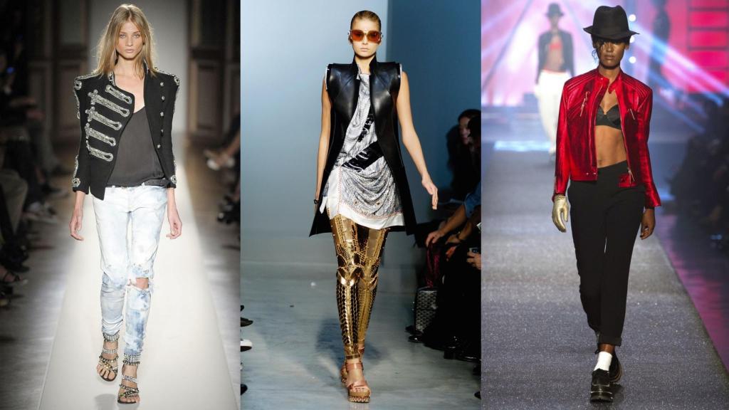 Propuestas de Balmain, Balenciaga y Jean Paul Gaultier inspiradas en los populares estilismos del cantante. | Foto: Getty Images.