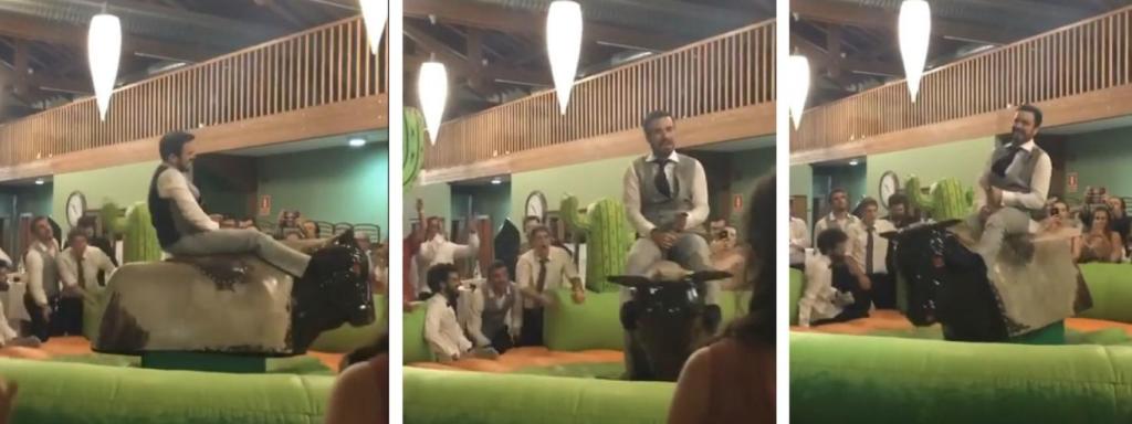 Garzón disfrutó de lo lindo en el toro mecánico, al igual que su ya mujer.