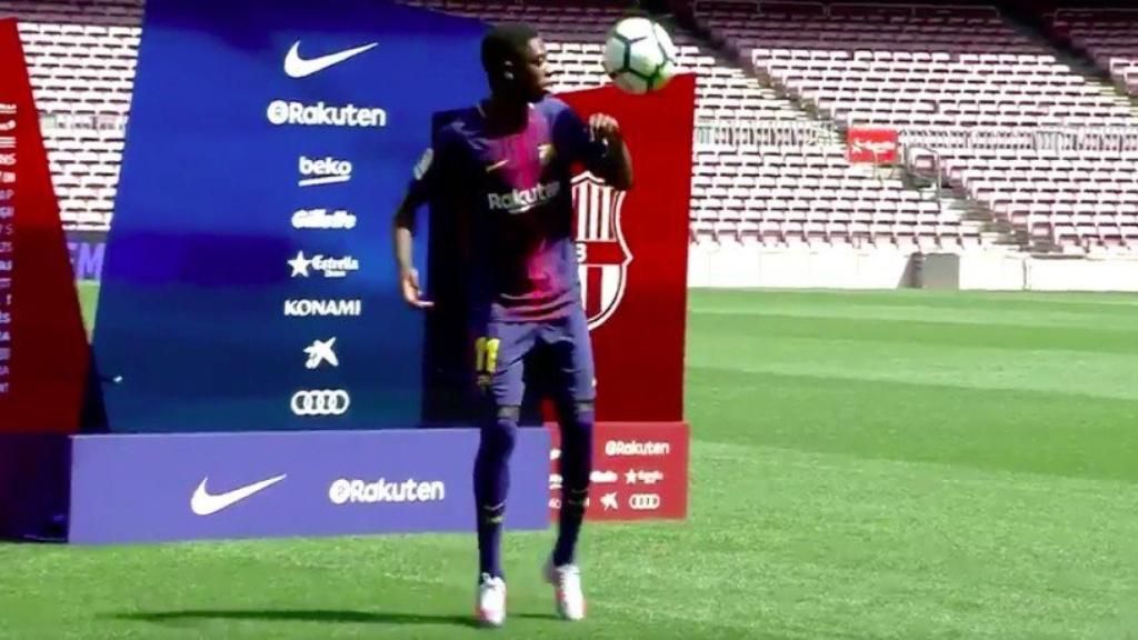 Dembélé durante su presentación. Foto Twitter (@FCBarcelona)