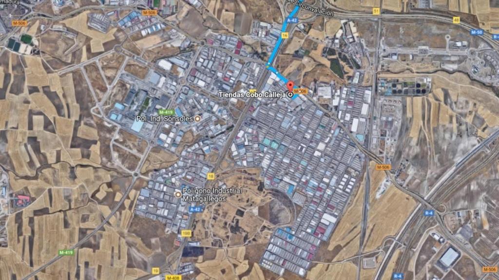 Imagen aérea del inabarcable polígono de Cobo Calleja, al sur de Madrid, en Fuenlabrada. Allí poseía Long la mayor parte de su fortuna.