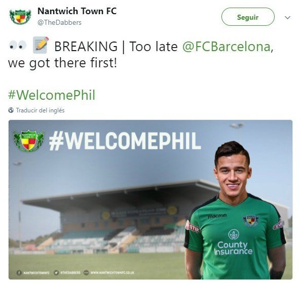 Hasta un club semiprofesional de Inglaterra trollea al Barça por Coutinho