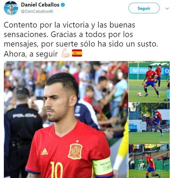 Primer mensaje de Ceballos tras el susto con la Sub21