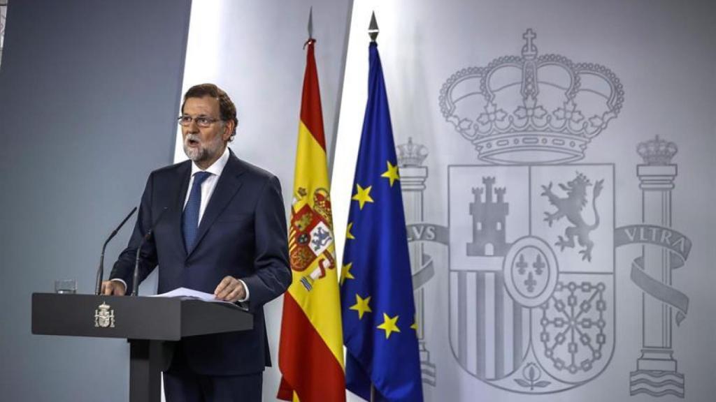 Rajoy, durante su intervención en el Palacio de la Moncloa.