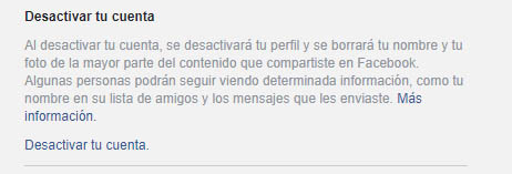 desactivar cuenta facebook