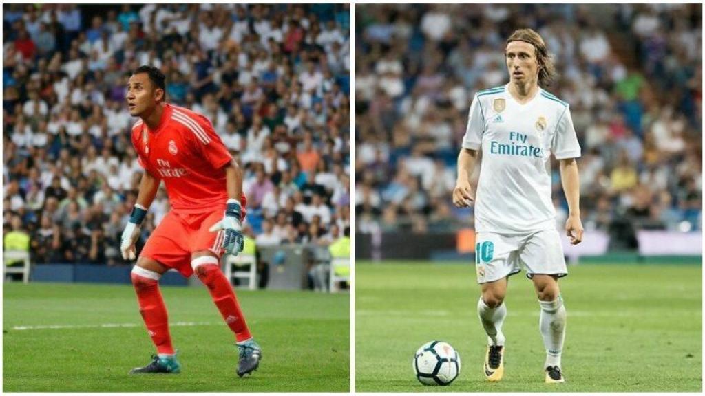 Keylor Navas y Luka Modric durante un partido del Real Madrid.