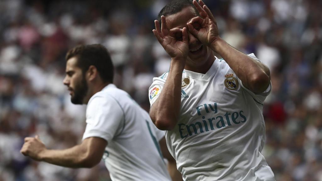 Lucas Vázquez celebra su gol ante el Levante.