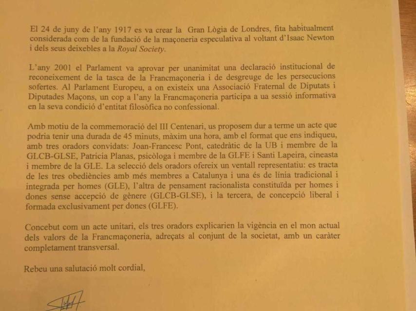 La carta que dio inicio al tricentenario fallido.