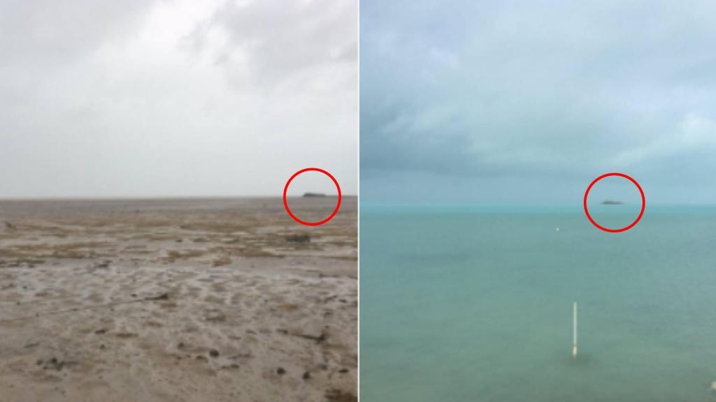 El mismo puerto de Bahamas con horas de diferencia y un islote de referencia.
