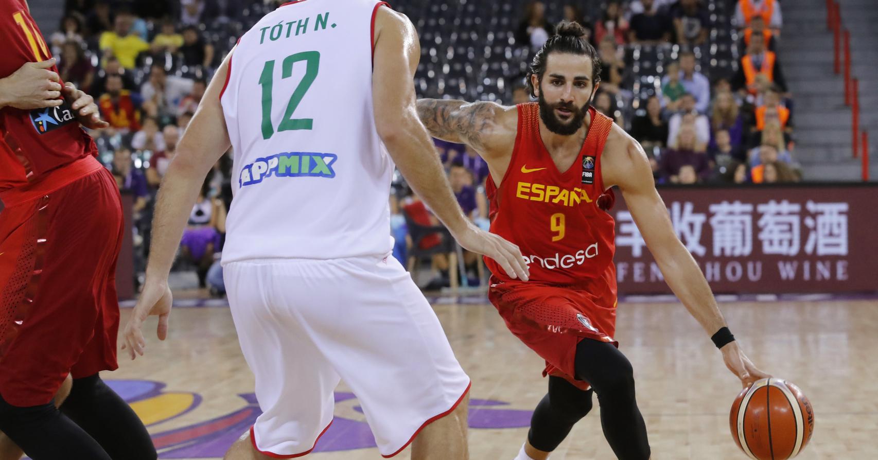 Ricky Rubio durante el partido contra Hungría.