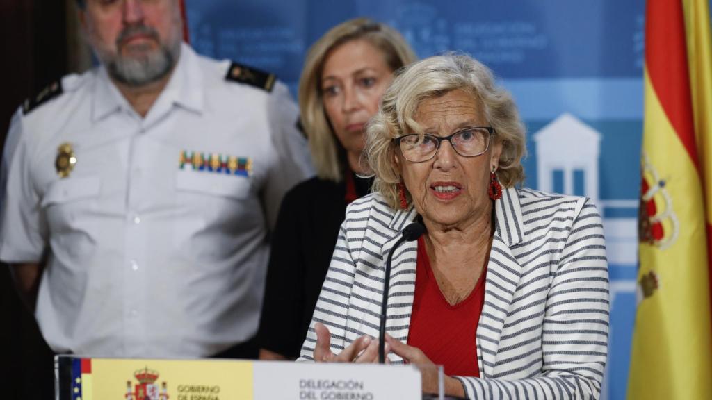 La alcaldesa de Madrid, Manuela Carmena, durante la rueda de prensa.