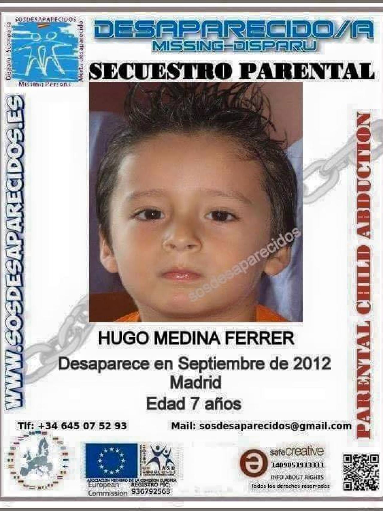 Cartel de Hugo como desaparecido, al principio de la búsqueda