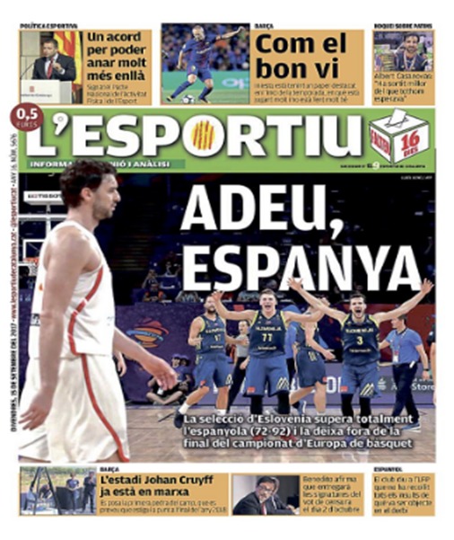 La portada independentista de L'Esportiu. Foto Twitter (@lesportiucat)