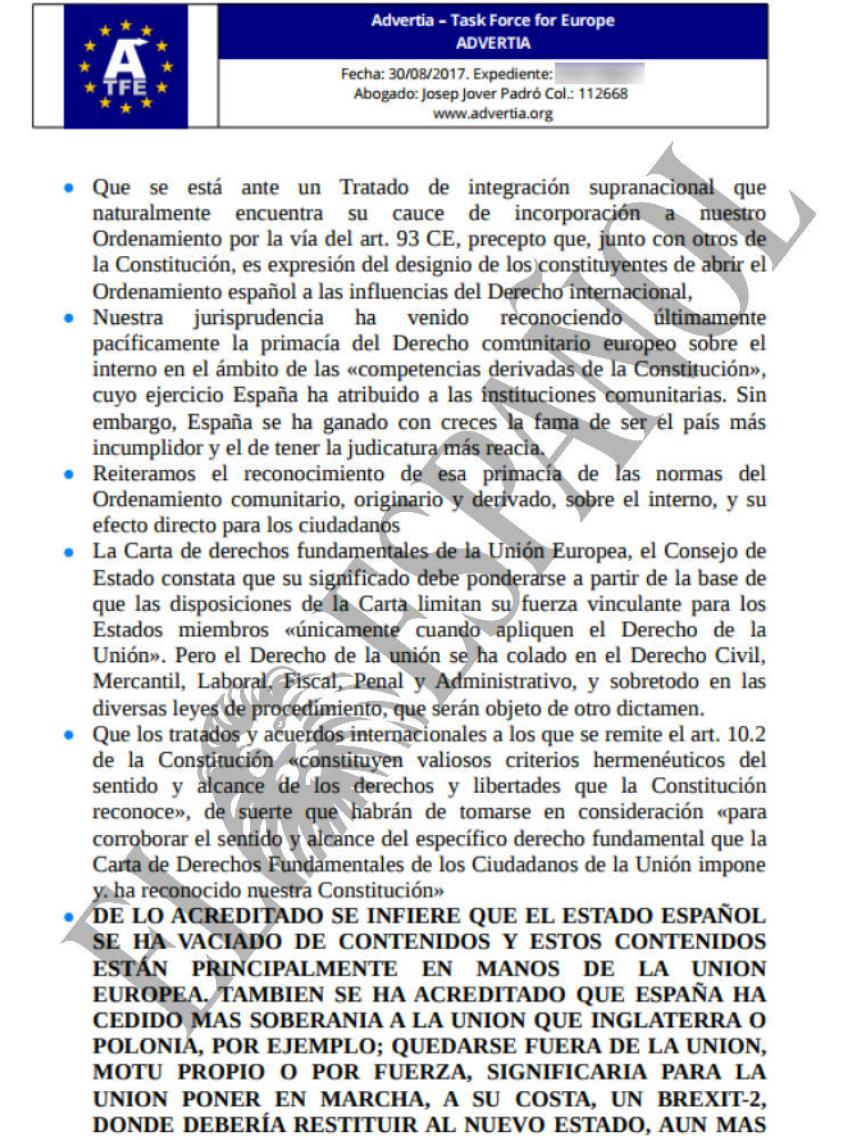 Conclusiones del informe jurídico que compara la situación de Cataluña con el Brexit.