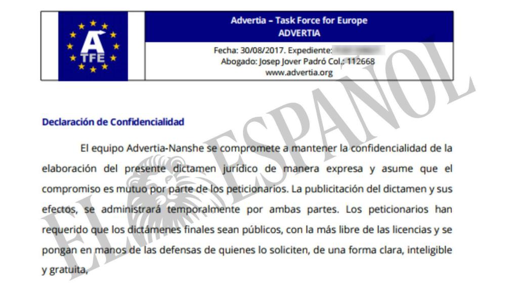 Declaración de confidencialidad de los abogados contratados por Esquerra Republicana.