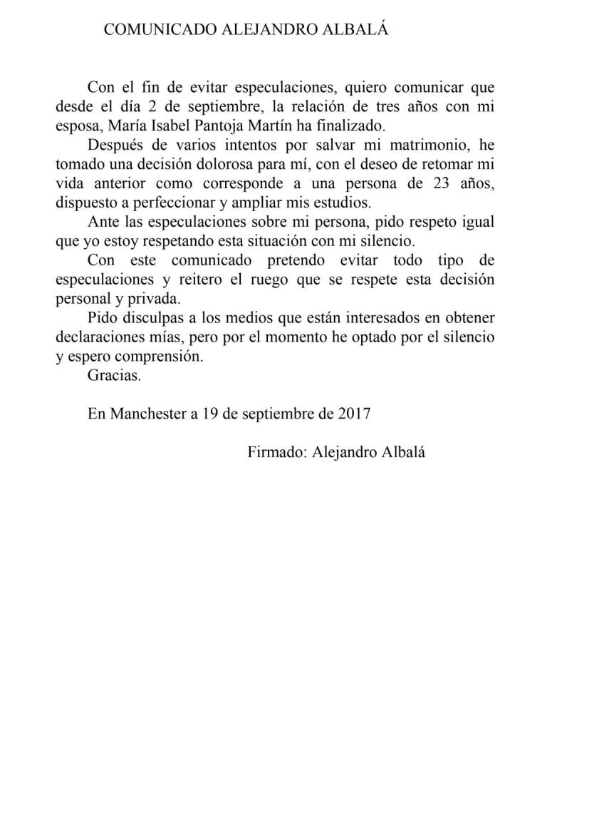 Comunicado de Alejandro Alablá.